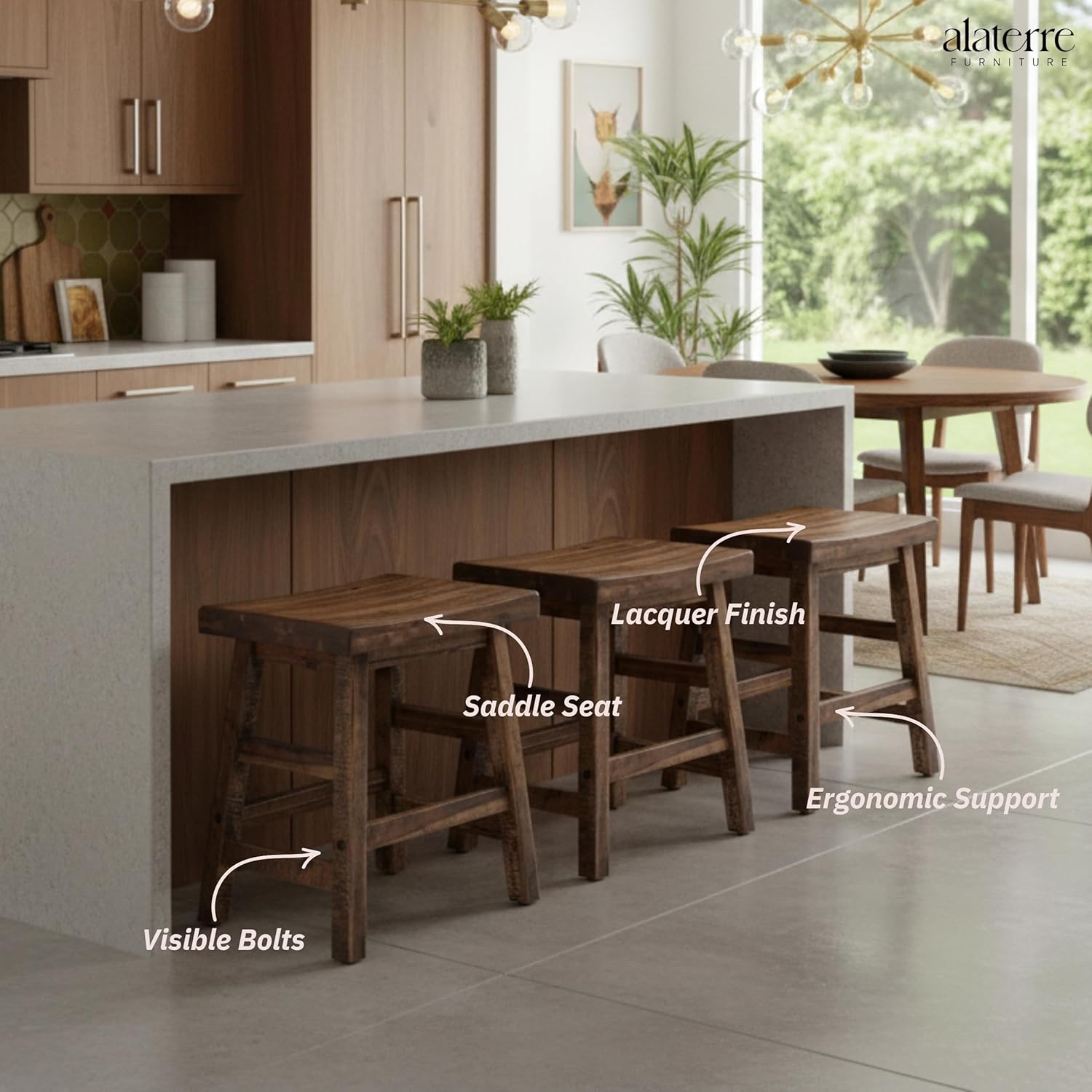 Alaterre Furniture Durango 20-Inch Tall Industrial Wood Dining Stool - Table or Extra Seat - Unique Rustic Industrial Style and Comfort - Farmhouse, Solid Wood Furniture