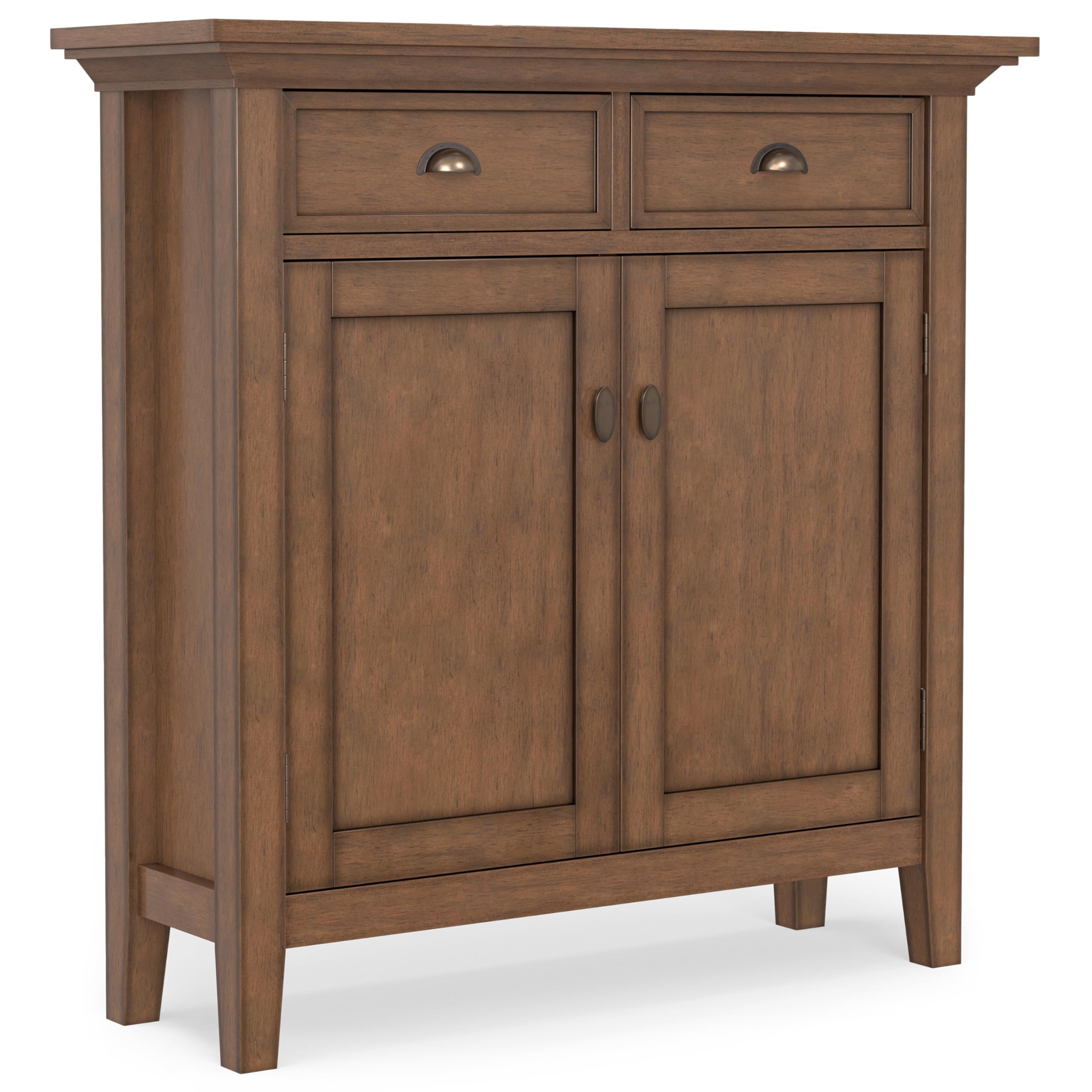 SIMPLIHOME Redmond SOLID WOOD 32 inch Wide Transitional Low Storage Cabinet in Rustic Natural Aged Brown for the Living Room, Entryway and Family Room