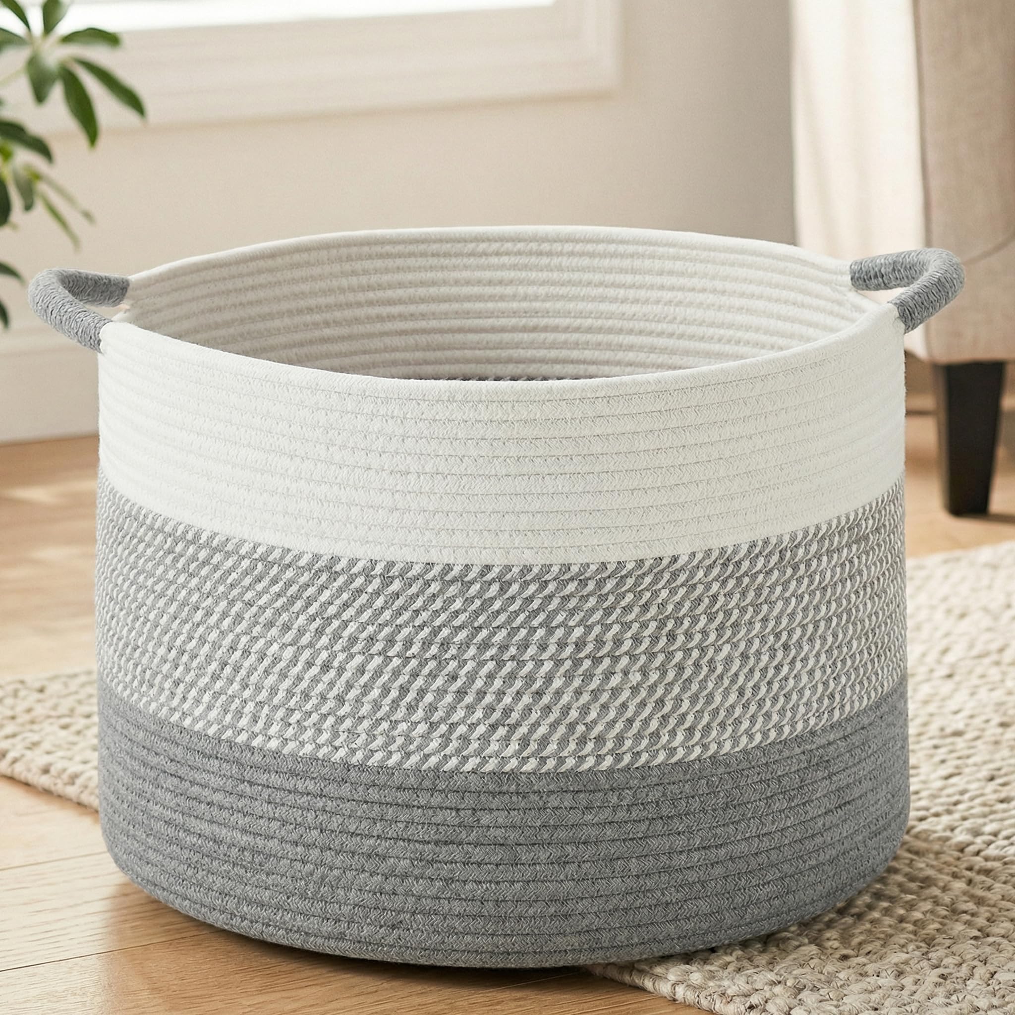 70L Large Cotton Rope Basket, Decorative Woven Blanket Storage for Living Room, Boho Toy Storage & Toy Box for Kids, Versatile Laundry Basket & Nursery Hamper for Blankets(Brown)