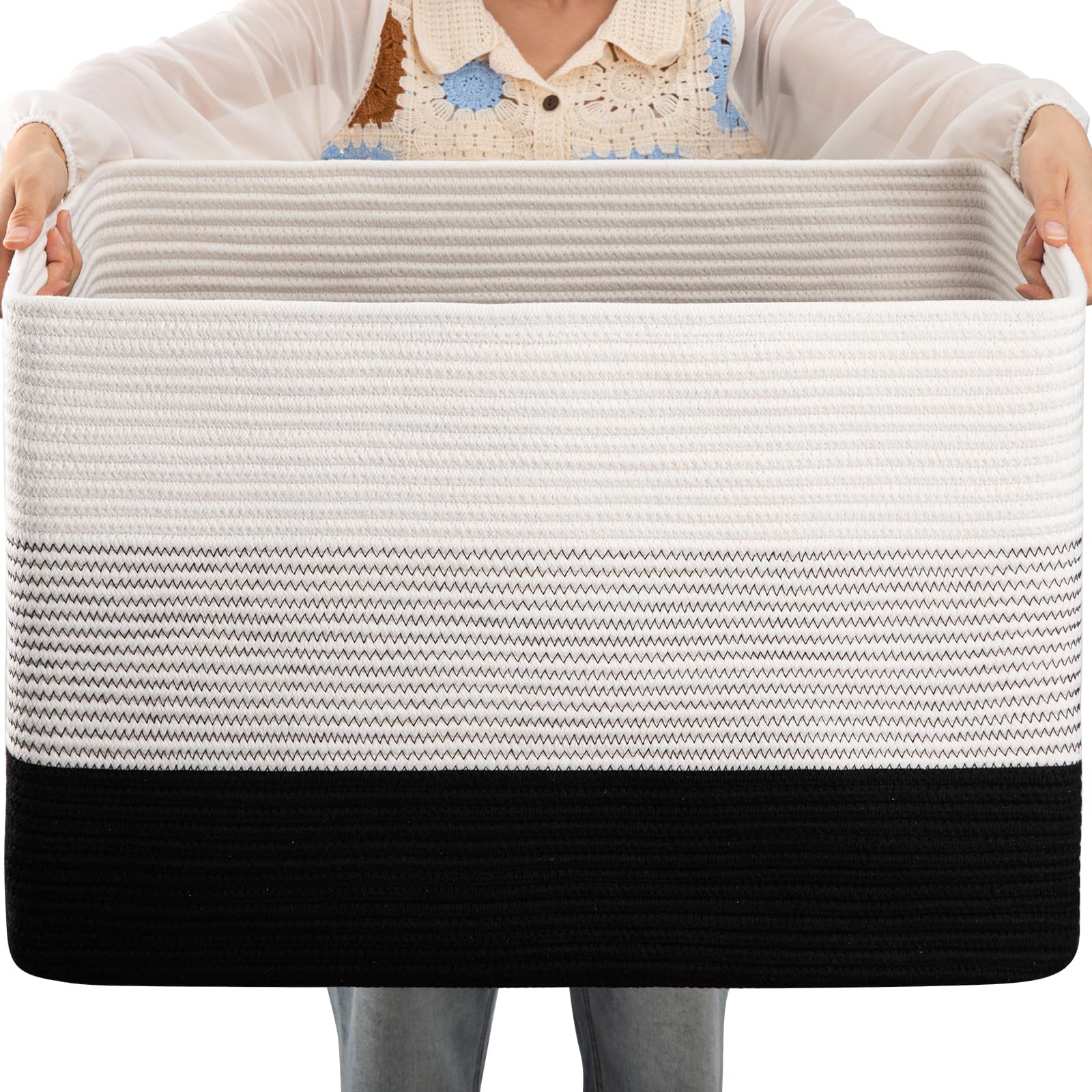 OIAHOMY Large Blanket Basket, 22”x17”x12” Rectangle Woven Baskets, Nursery Blanket Storage Living Room, Toy Storage With Handle, Large Baskets for Organizing-Gradient Yellow