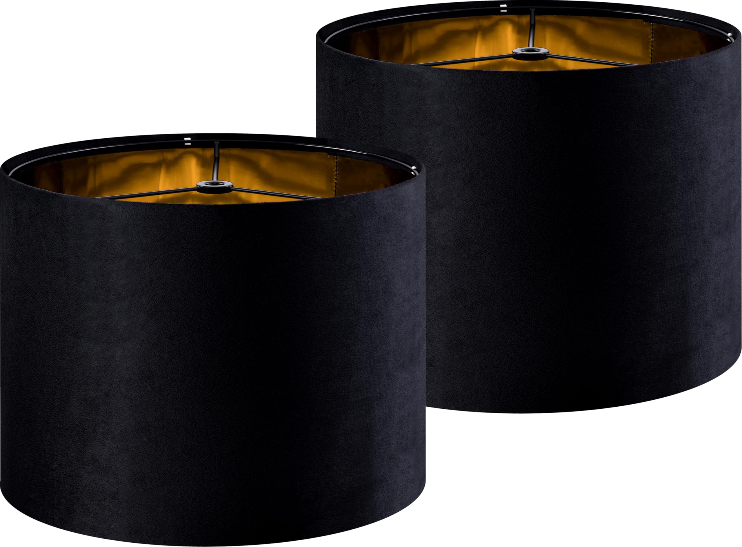 Set of 2 Drum Lampshades for Table, Floor & Bedside Lamps - 13 * 13 * 10 inch, Medium Beige Gray Shades - Natural Fabric Spider Fitter - Modern & Rustic Interiors - By GO&SO Assembly Required