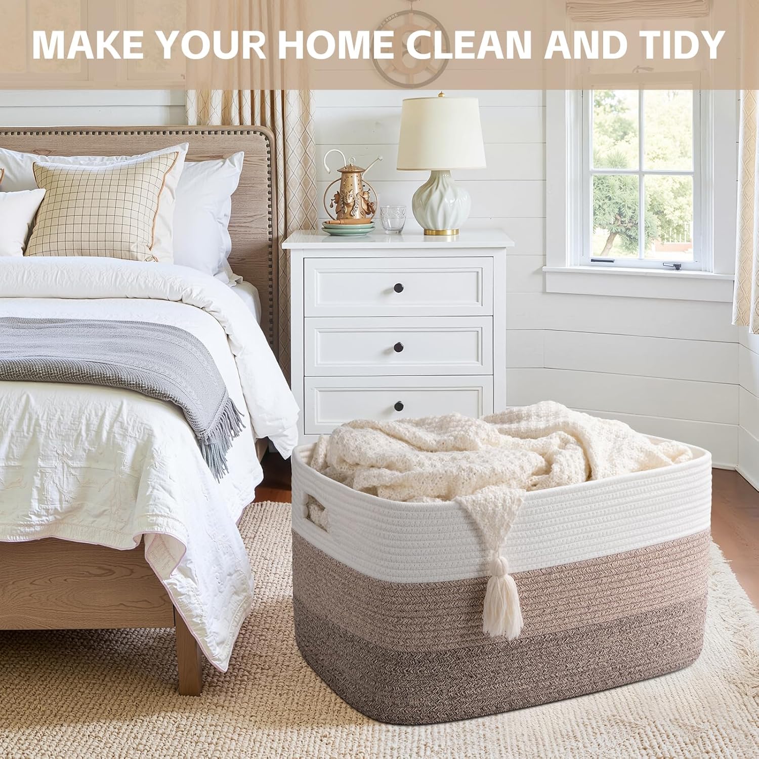 OIAHOMY Large Blanket Basket, 22”x17”x12” Rectangle Woven Baskets, Nursery Blanket Storage Living Room, Toy Storage With Handle, Large Baskets for Organizing-Gradient Yellow