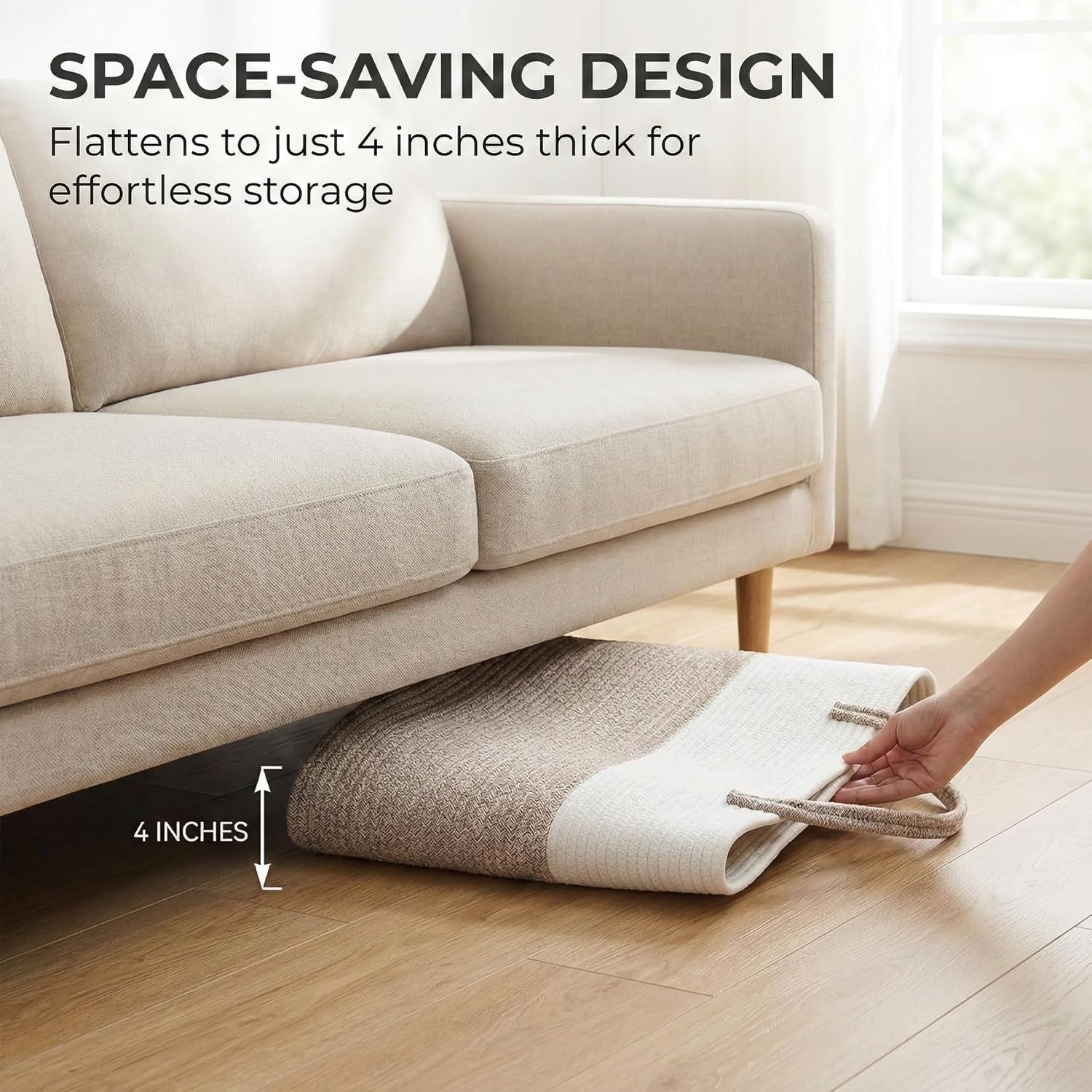 Large Woven Laundry Basket Hamper,60L Cotton Rope Storage Bin for Blankets,Toys and Clothes,Decorative Tall Nursery Hamper for Living Room,Baby Nursery,Bathroom and Bedroom,Brown