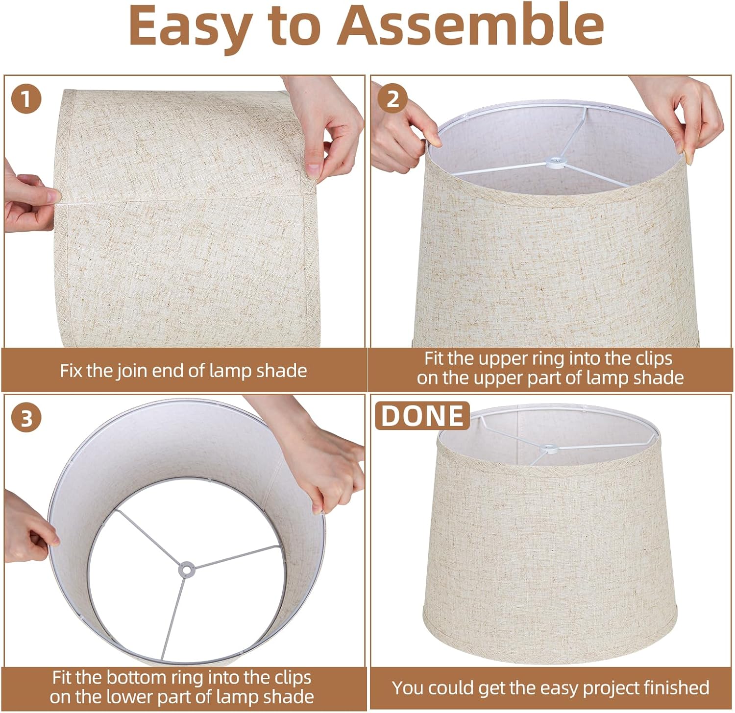 Lamp shades Set of 2, Drum Lamp shades 11" Top x 13" Bottom x 10" High,Medium Lampshades,Natural Linen Lamp Shades for Table Lamp & Floor Lamp - Lampshades Replacement (Beige)