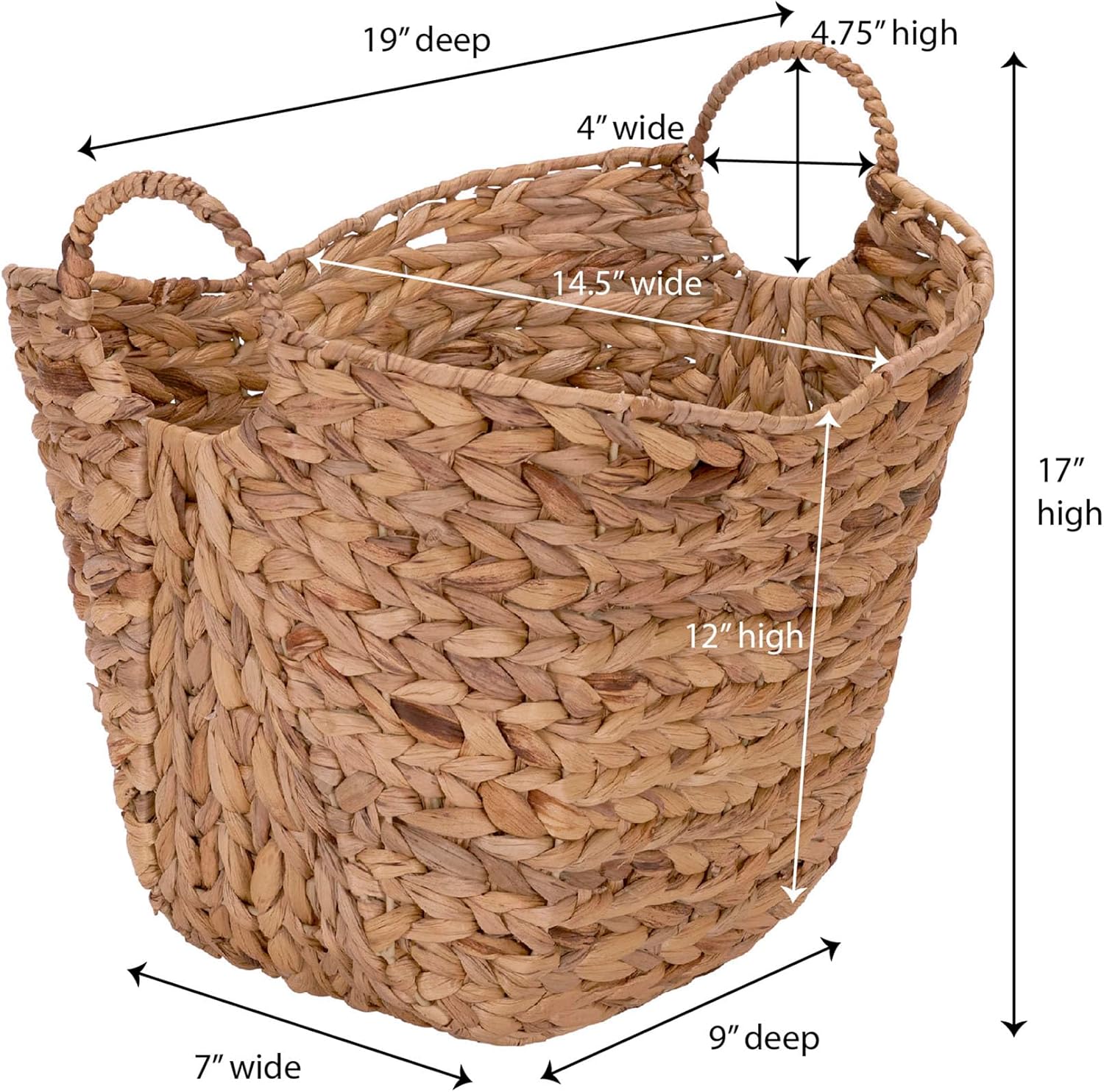 Household Essentials ML-4002 Tall Water Hyacinth Wicker Basket with Handles | Natural, Brown, Natural