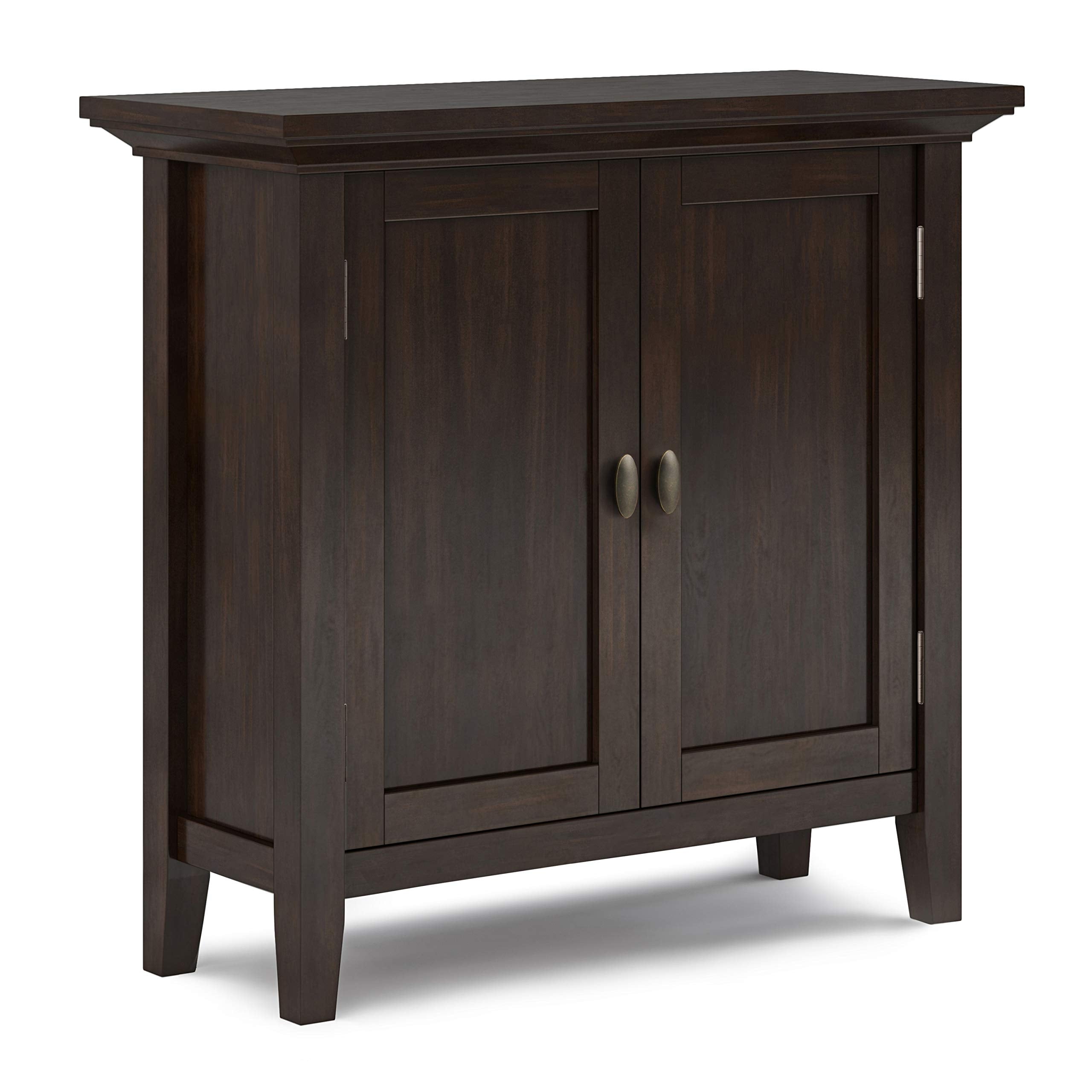 SIMPLIHOME Redmond SOLID WOOD 32 inch Wide Transitional Low Storage Cabinet in Rustic Natural Aged Brown for the Living Room, Entryway and Family Room
