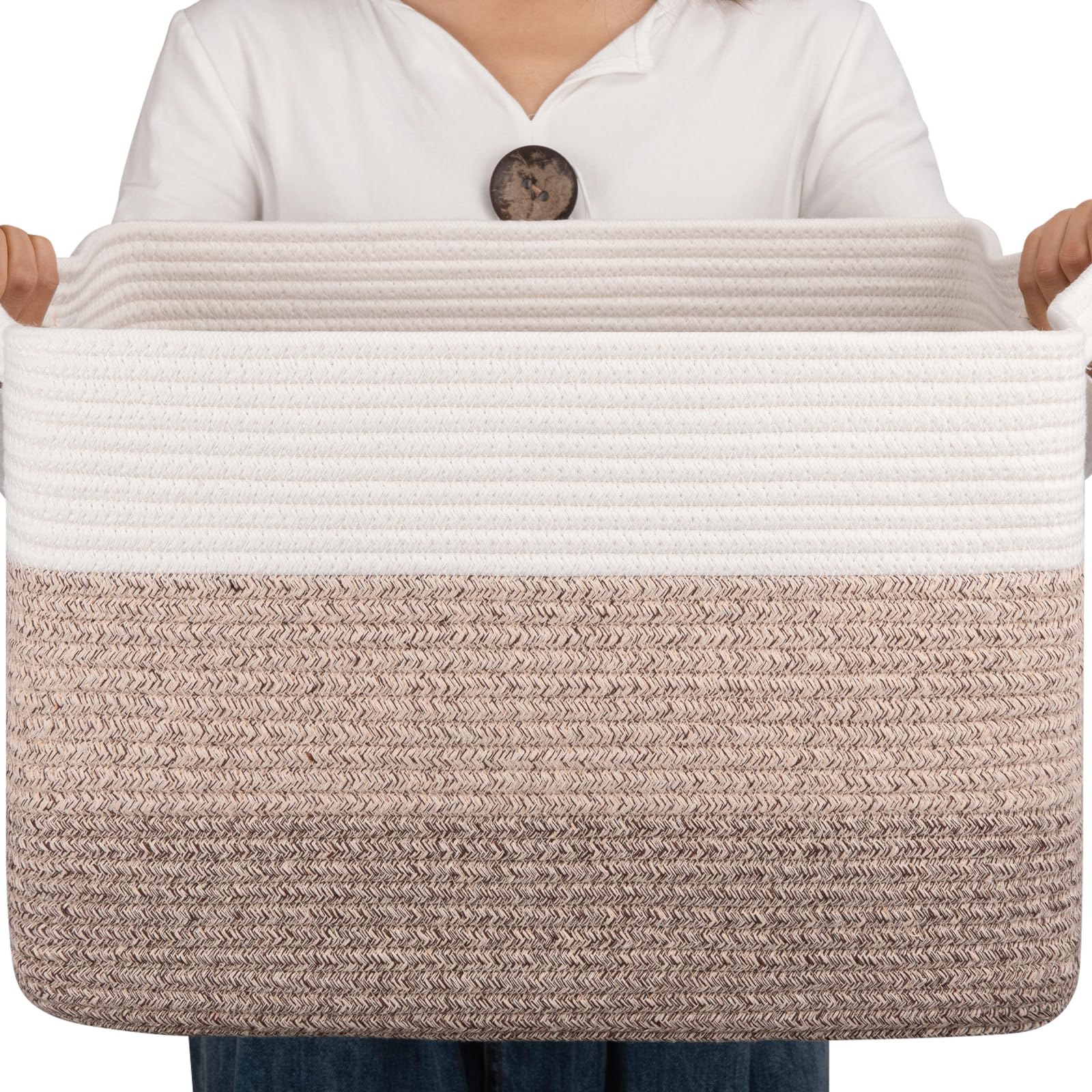 OIAHOMY Large Blanket Basket, 22”x17”x12” Rectangle Woven Baskets, Nursery Blanket Storage Living Room, Toy Storage With Handle, Large Baskets for Organizing-Gradient Yellow