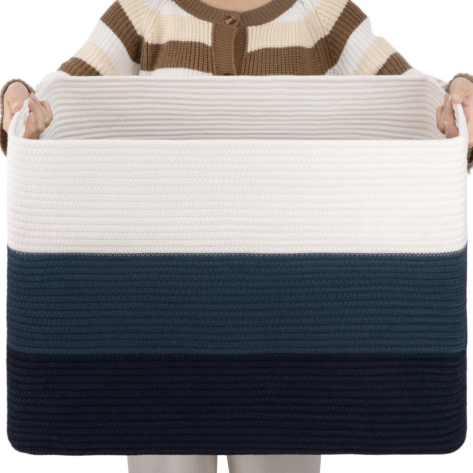 OIAHOMY Large Blanket Basket, 22”x17”x12” Rectangle Woven Baskets, Nursery Blanket Storage Living Room, Toy Storage With Handle, Large Baskets for Organizing-Gradient Yellow