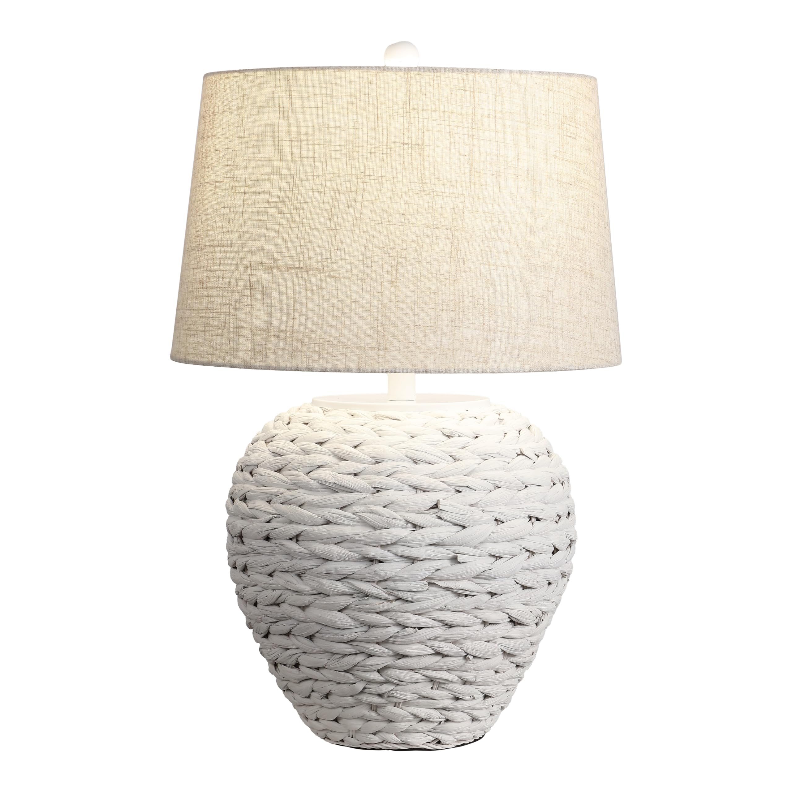 JONATHAN Y 24.5" Natural Water Hyacinth Farmhouse Basket Table Lamp, Coastal Decor for Living Room Bedroom Nightstand, Light Gray Linen Shade, LED Bulb Included JYL6501A