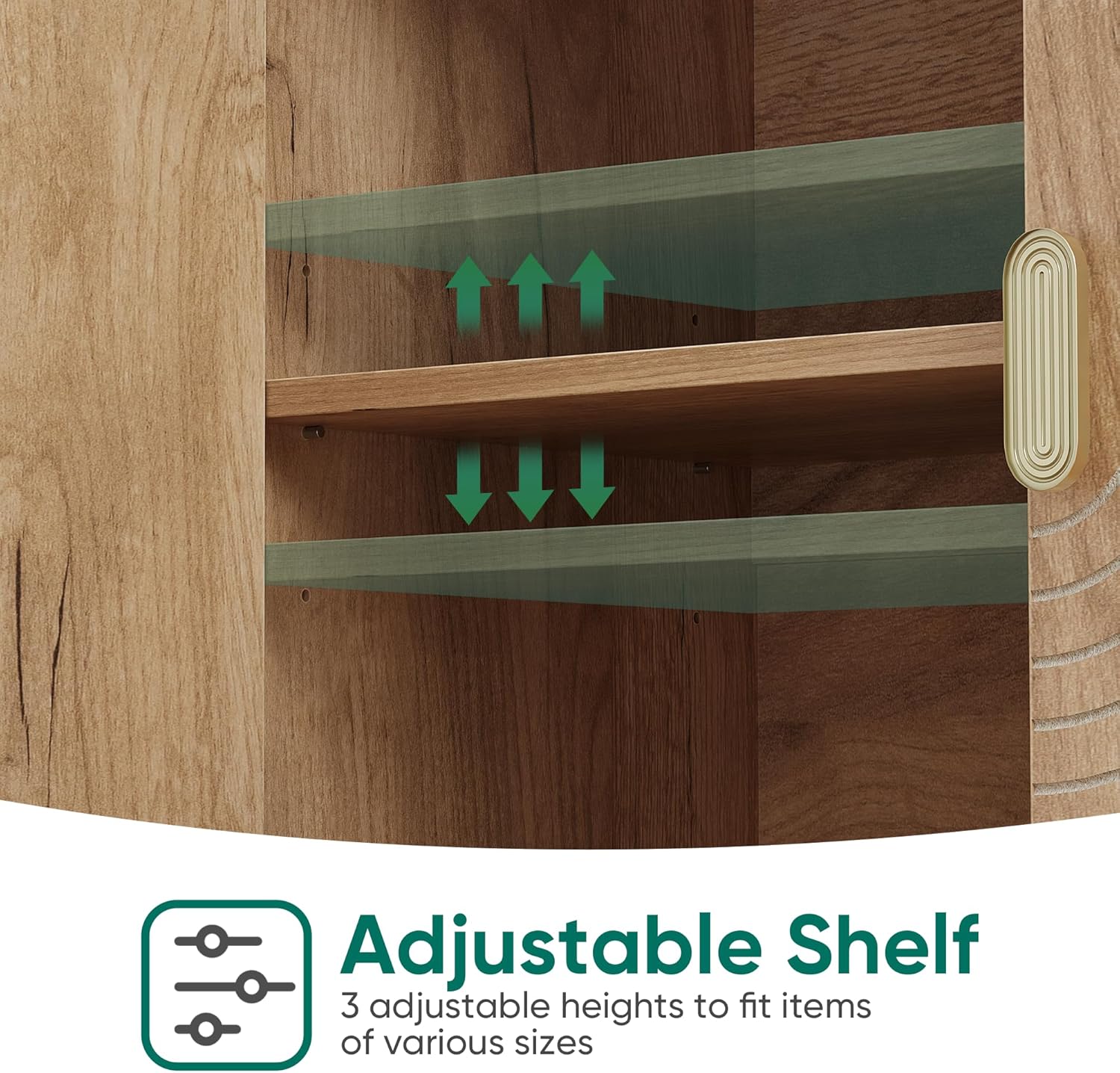 Smuxee Oak Sideboard Cabinet, Freestanding Buffet Cabinet with Line Groove Design, Wood Storage Cabinet with Adjustable Shelf for Living Room, Entryway, Hallway