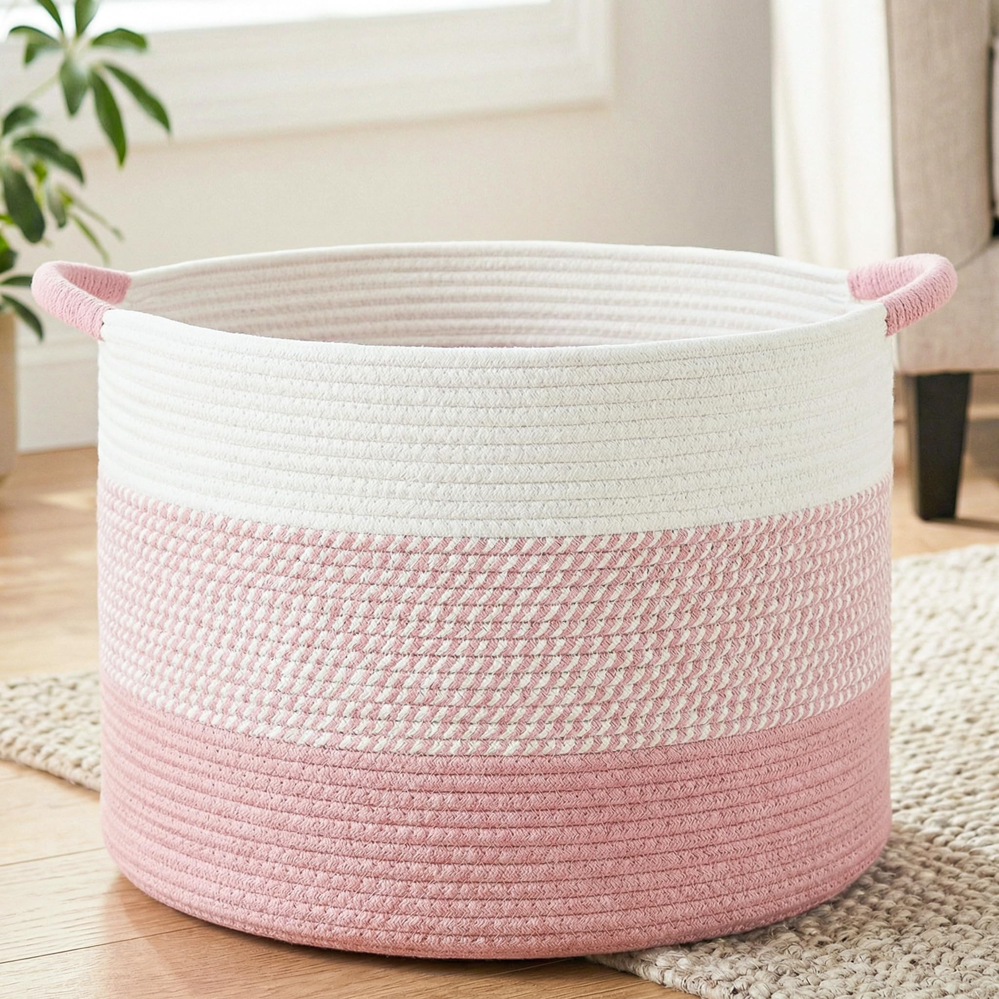 70L Large Cotton Rope Basket, Decorative Woven Blanket Storage for Living Room, Boho Toy Storage & Toy Box for Kids, Versatile Laundry Basket & Nursery Hamper for Blankets(Brown)