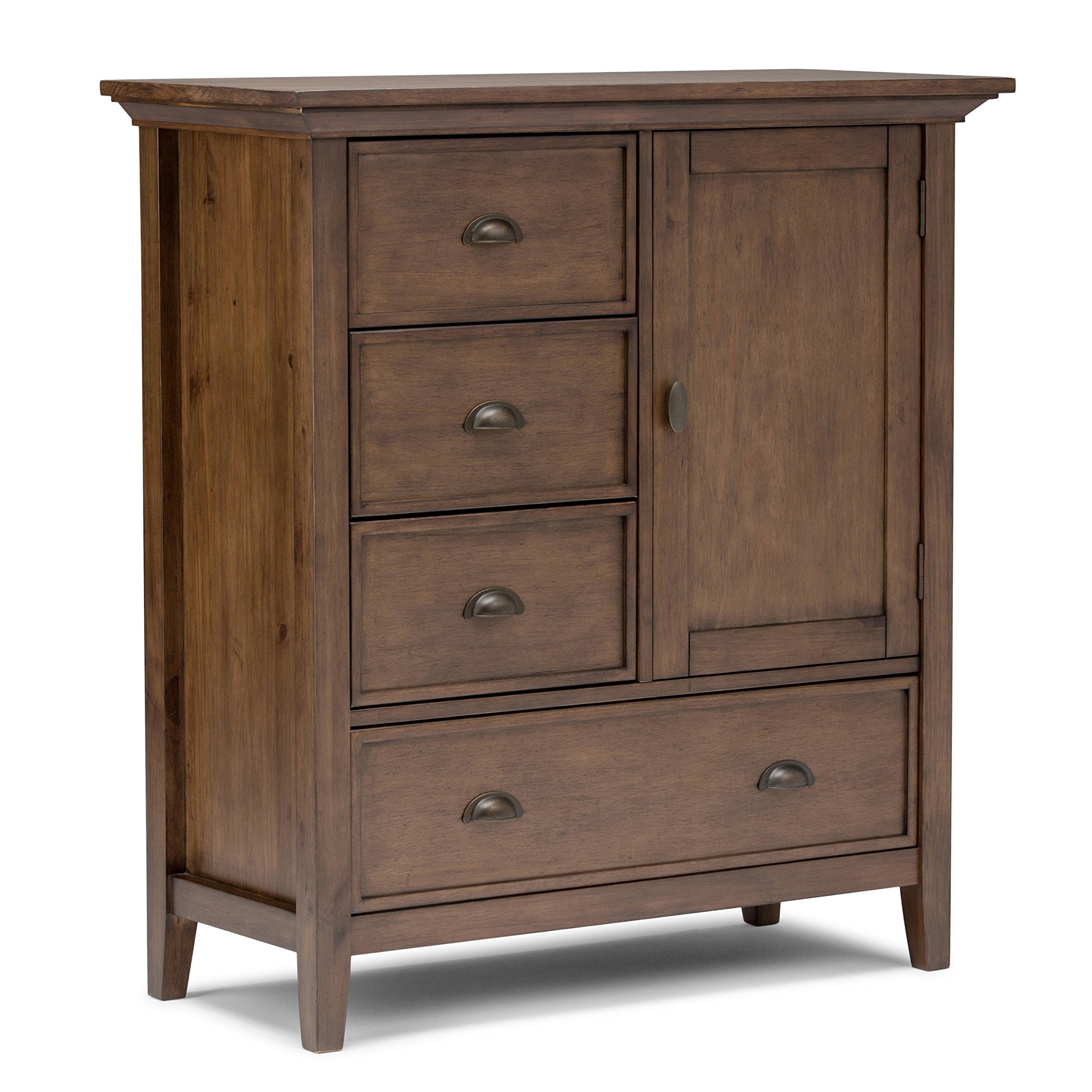 SIMPLIHOME Redmond SOLID WOOD 32 inch Wide Transitional Low Storage Cabinet in Rustic Natural Aged Brown for the Living Room, Entryway and Family Room