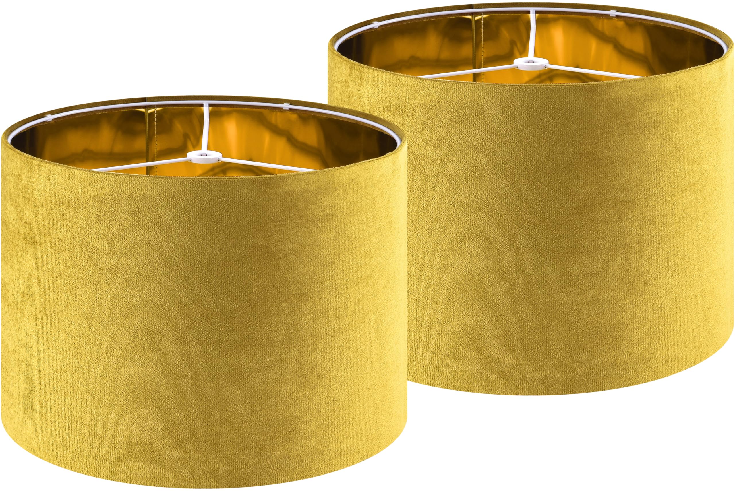 Set of 2 Drum Lampshades for Table, Floor & Bedside Lamps - 13 * 13 * 10 inch, Medium Beige Gray Shades - Natural Fabric Spider Fitter - Modern & Rustic Interiors - By GO&SO Assembly Required