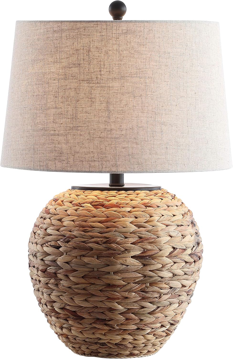 JONATHAN Y 24.5" Natural Water Hyacinth Farmhouse Basket Table Lamp, Coastal Decor for Living Room Bedroom Nightstand, Light Gray Linen Shade, LED Bulb Included JYL6501A