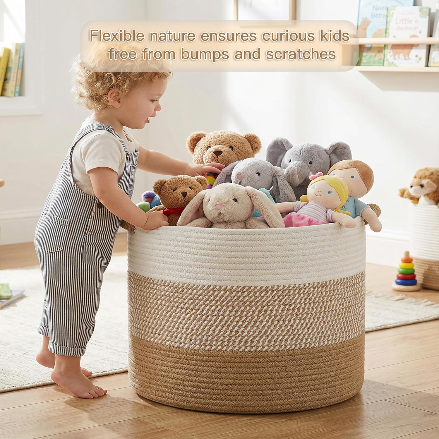 70L Large Cotton Rope Basket, Decorative Woven Blanket Storage for Living Room, Boho Toy Storage & Toy Box for Kids, Versatile Laundry Basket & Nursery Hamper for Blankets(Brown)