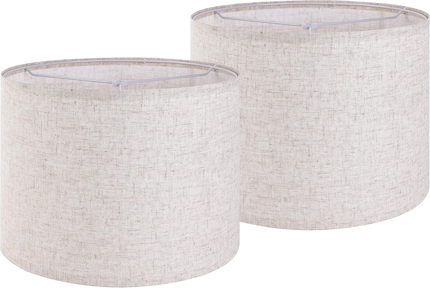 Set of 2 Drum Lampshades for Table, Floor & Bedside Lamps - 13 * 13 * 10 inch, Medium Beige Gray Shades - Natural Fabric Spider Fitter - Modern & Rustic Interiors - By GO&SO Assembly Required