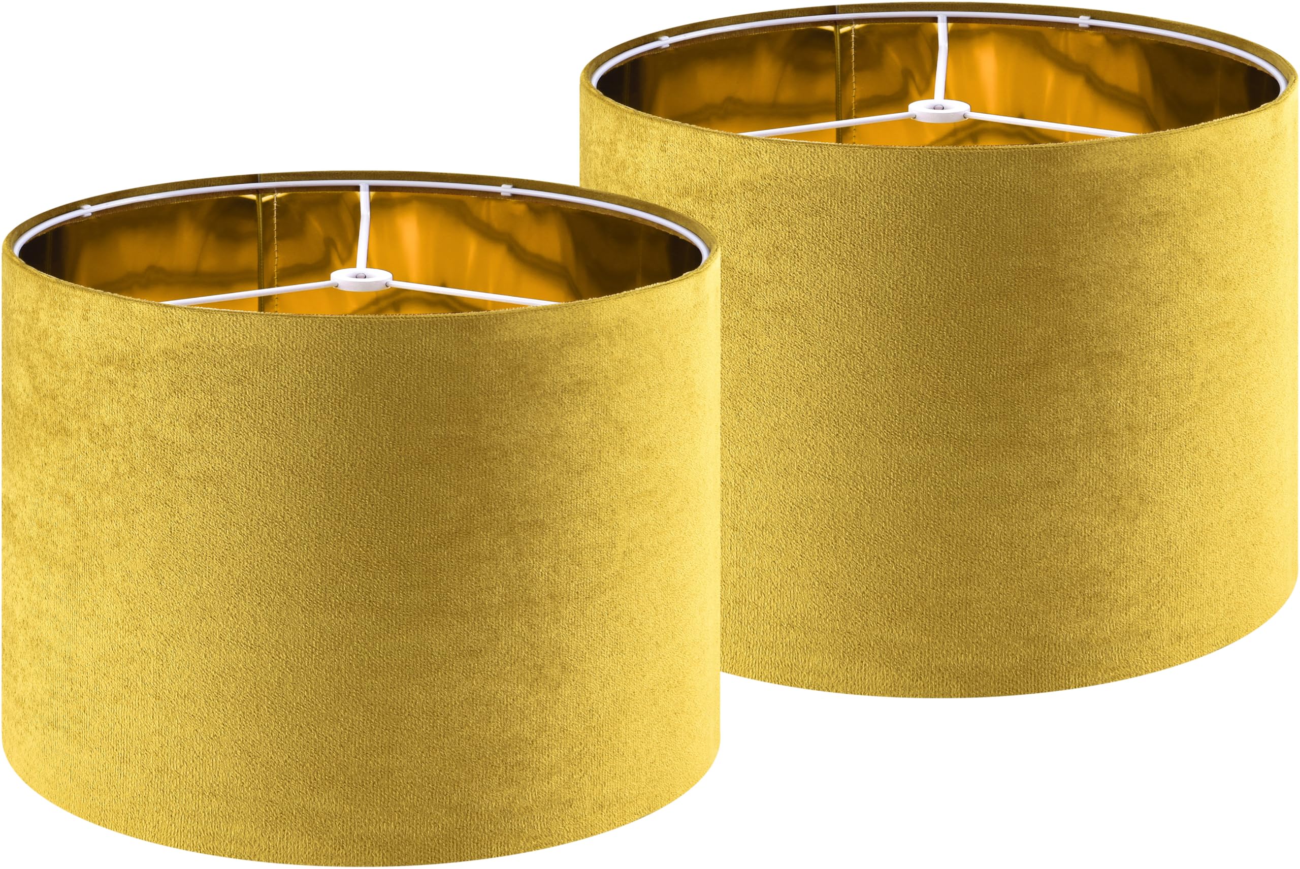 Set of 2 Drum Lampshades for Table, Floor & Bedside Lamps - 13 * 13 * 10 inch, Medium Beige Gray Shades - Natural Fabric Spider Fitter - Modern & Rustic Interiors - By GO&SO Assembly Required