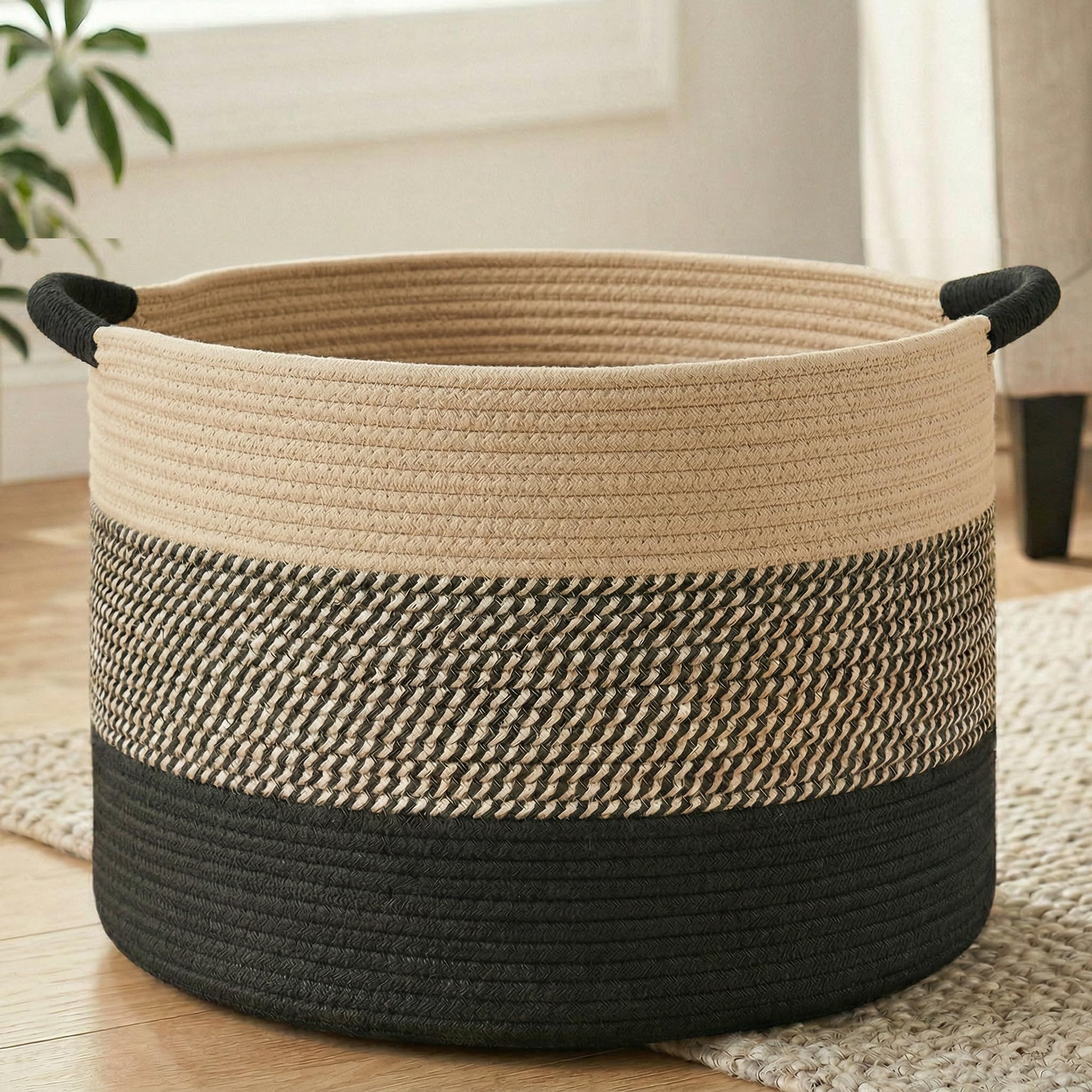 70L Large Cotton Rope Basket, Decorative Woven Blanket Storage for Living Room, Boho Toy Storage & Toy Box for Kids, Versatile Laundry Basket & Nursery Hamper for Blankets(Brown)