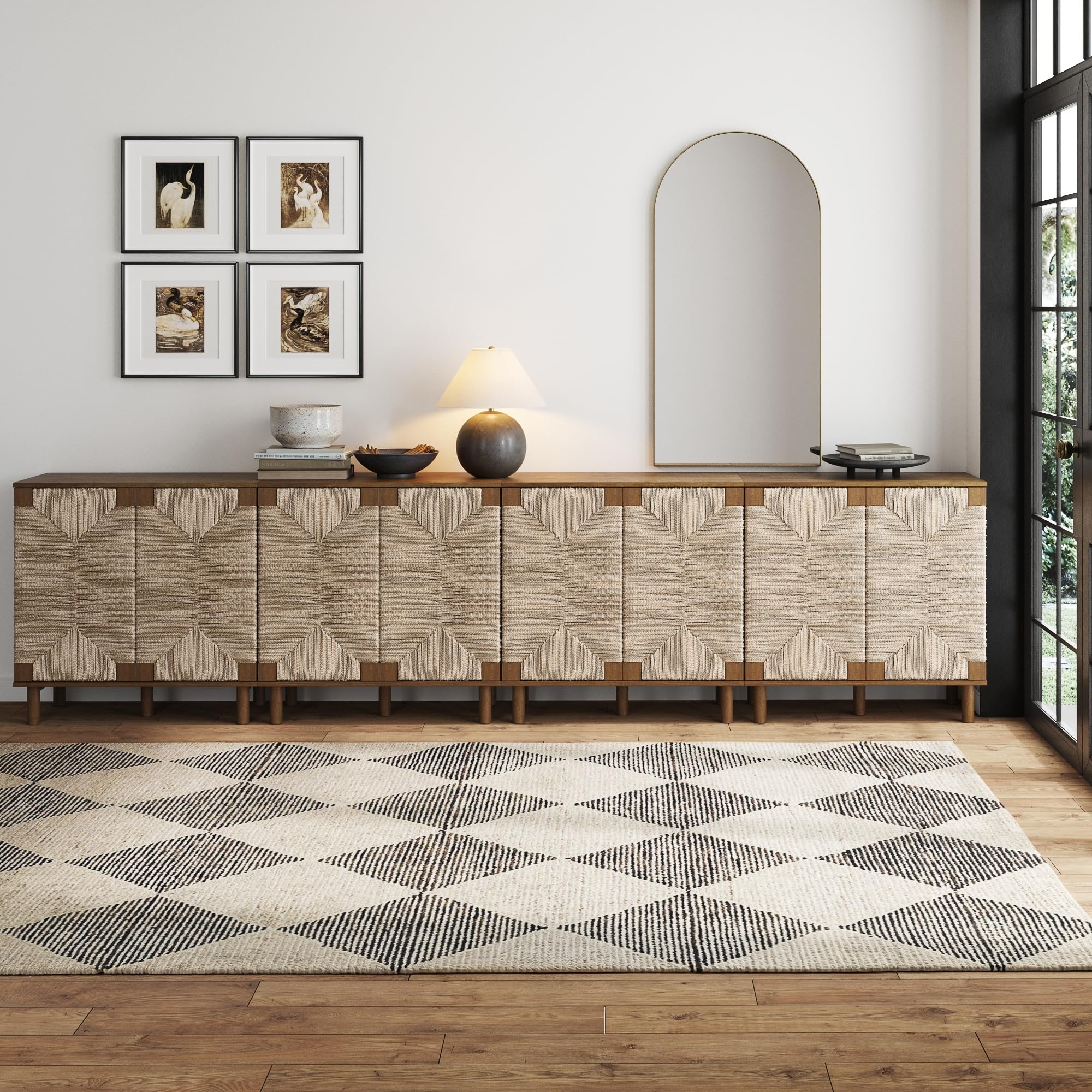 Nathan James Beacon Accent Natural Sideboard Storage Cabinet in Light Wood with Adjustable Interior Shelf and Seagrass Doors, for Hallway, Entryway or Dining Room, Light Brown