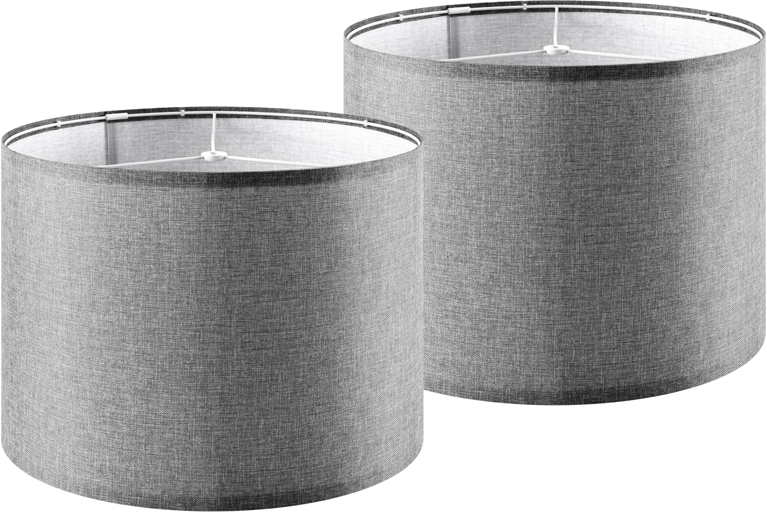 Set of 2 Drum Lampshades for Table, Floor & Bedside Lamps - 13 * 13 * 10 inch, Medium Beige Gray Shades - Natural Fabric Spider Fitter - Modern & Rustic Interiors - By GO&SO Assembly Required