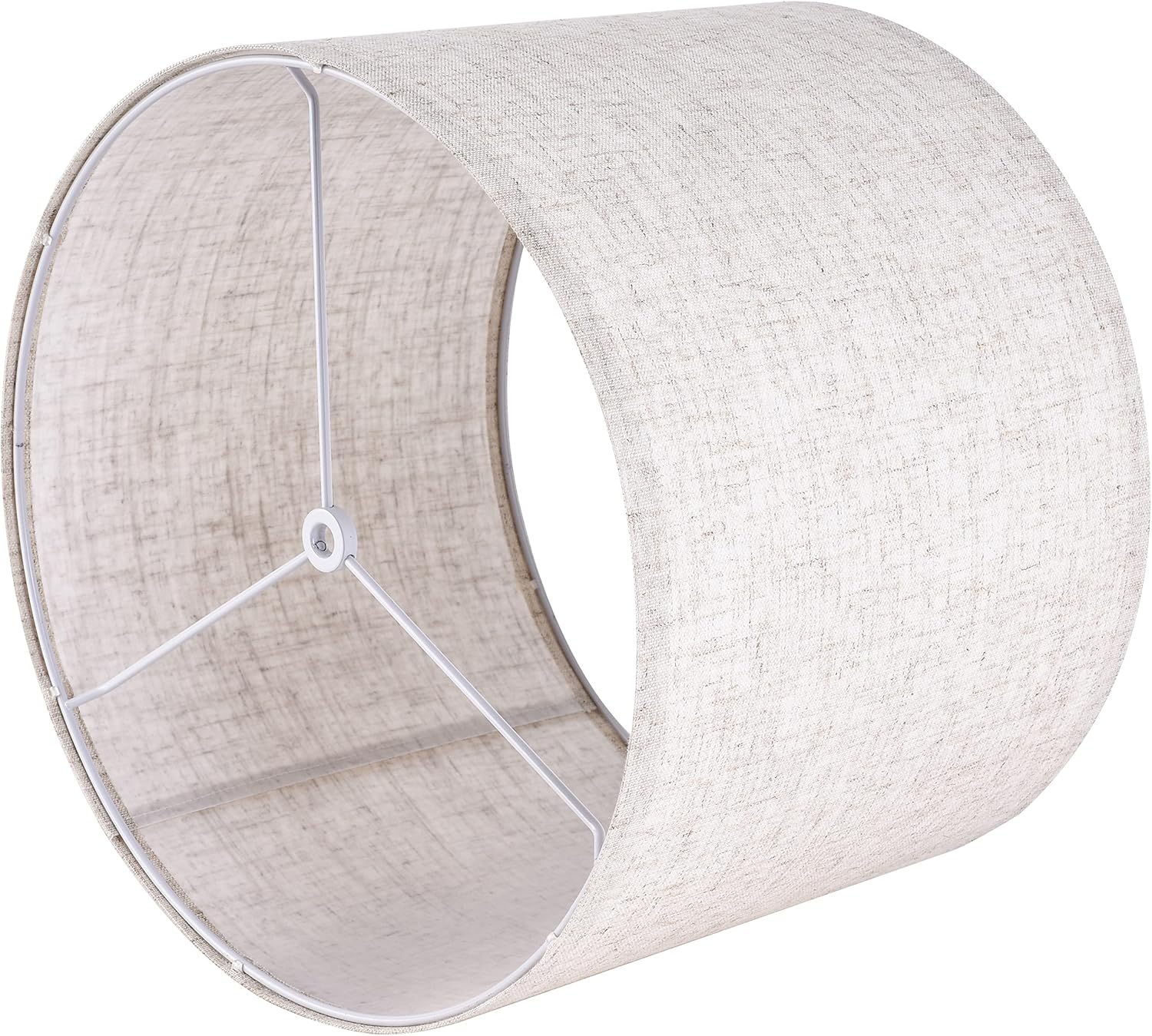 Set of 2 Drum Lampshades for Table, Floor & Bedside Lamps - 13 * 13 * 10 inch, Medium Beige Gray Shades - Natural Fabric Spider Fitter - Modern & Rustic Interiors - By GO&SO Assembly Required