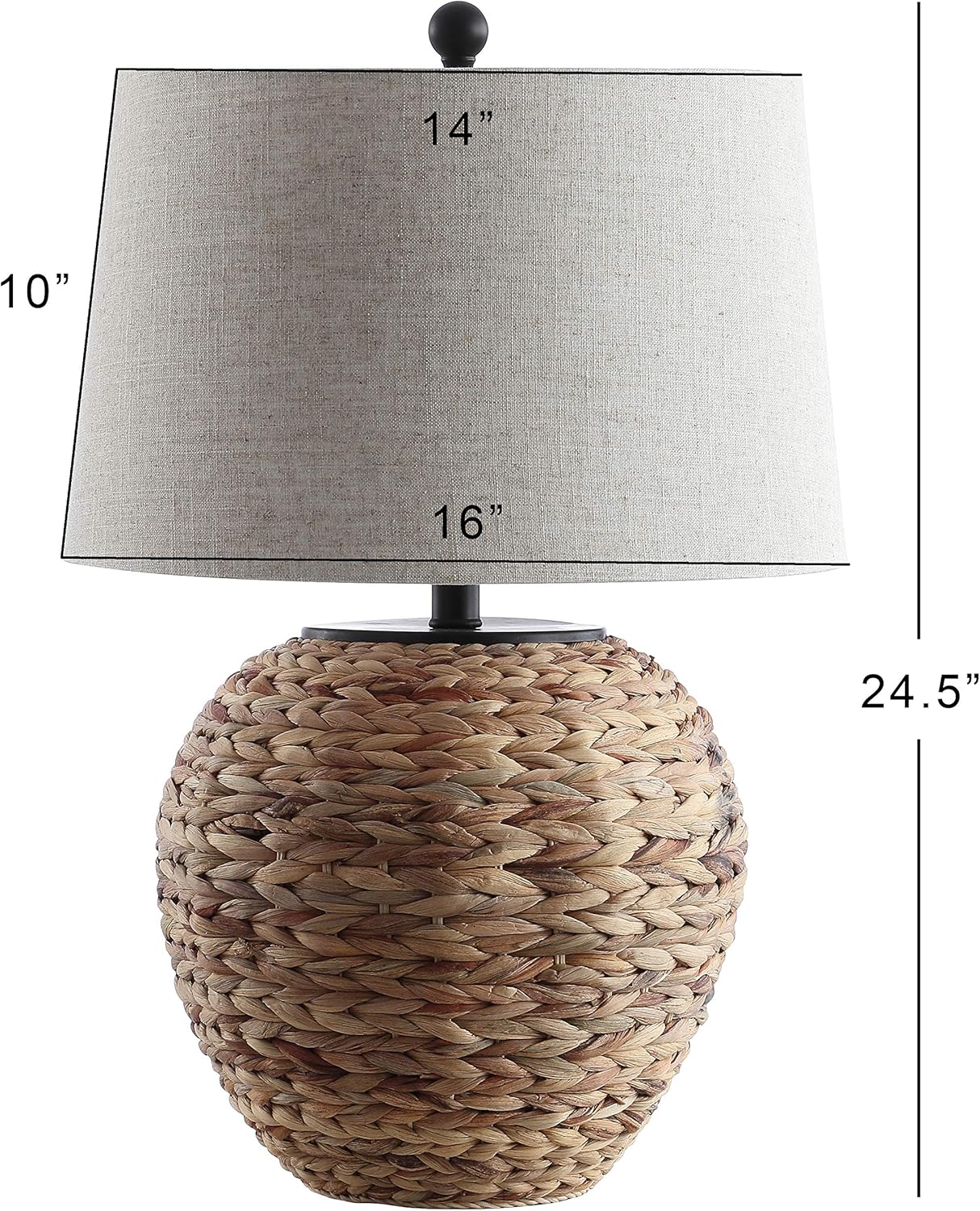 JONATHAN Y 24.5" Natural Water Hyacinth Farmhouse Basket Table Lamp, Coastal Decor for Living Room Bedroom Nightstand, Light Gray Linen Shade, LED Bulb Included JYL6501A
